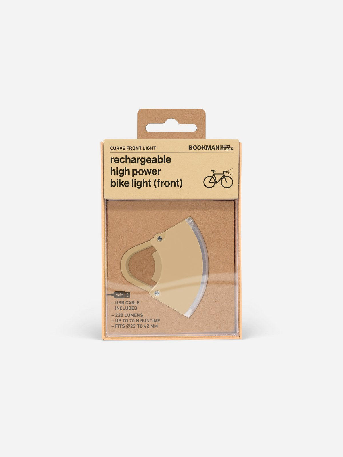 Lampka rowerowa BOOKMAN Curve Front Light 220lm beżowy