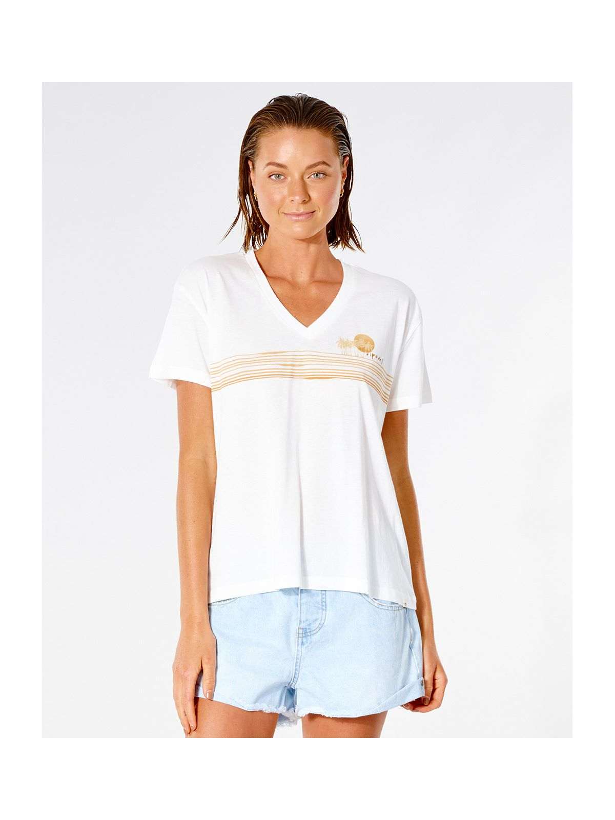 T-Shirt RIP CURL Sunset V-Neck Tee - biały - Koszulka - Adventure Sports