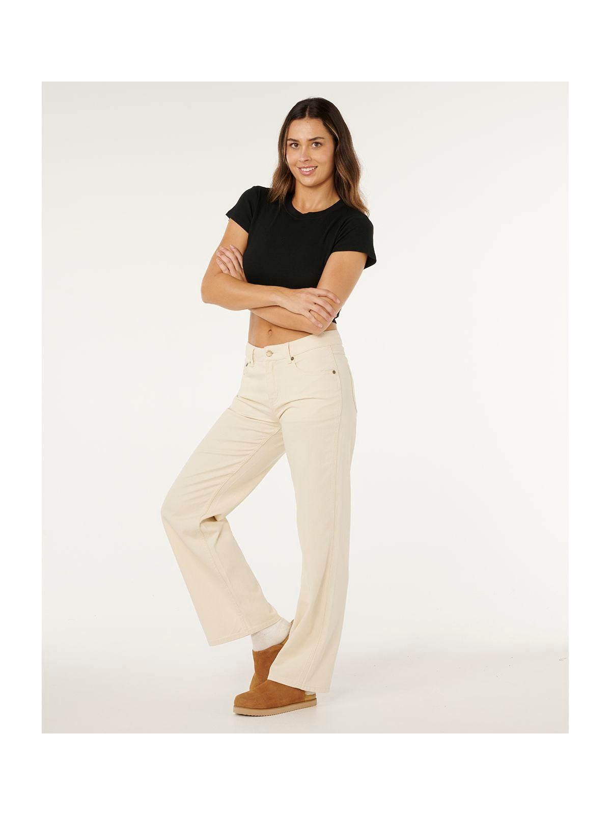 Spodnie damskie RIP CURL Aggie Relaxed Jeans beżowe
