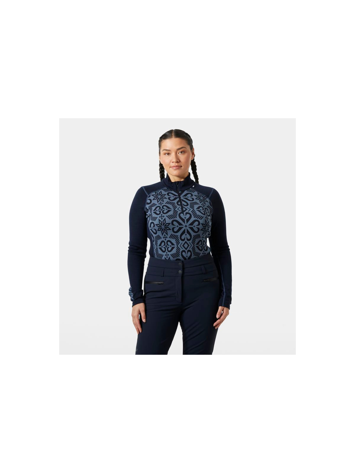 Koszulka damska HELLY HANSEN W Lifa Merino Midweight Graphic 1/2 Zip kolor granatowy