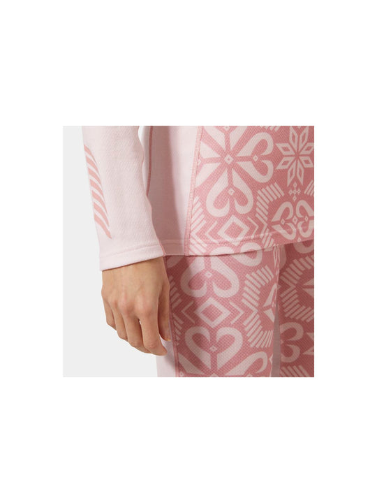 Koszulka damska HELLY HANSEN W Lifa Merino Midweight Graphic 1/2 Zip kolor różowy
