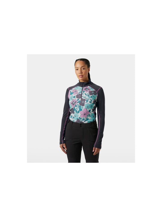 Koszulka damska HELLY HANSEN W Lifa Merino Midweight Graphic 1/2 Zip kolor czarny
