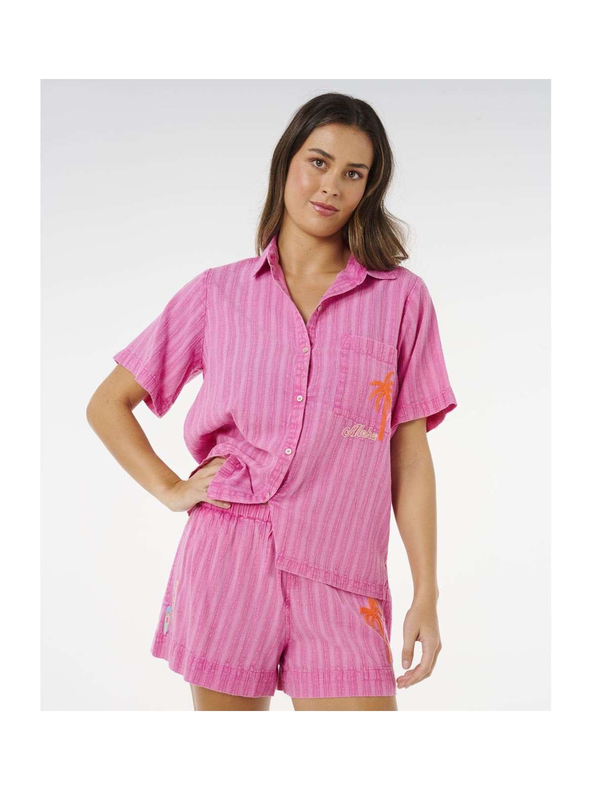 Koszulka damska RIP CURL Hotel Malibu Embroid Shirt różowa