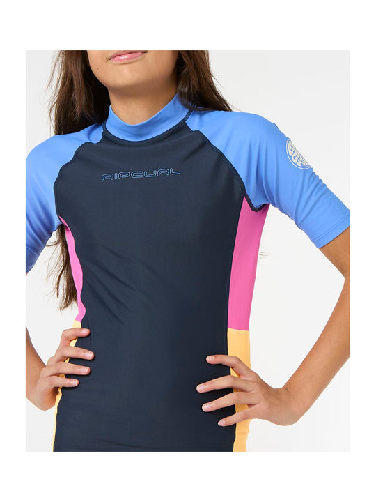 Koszulka do pływania dziecięca RIP CURL BLOCK PARTY RASH VEST - GIRL granatowa
