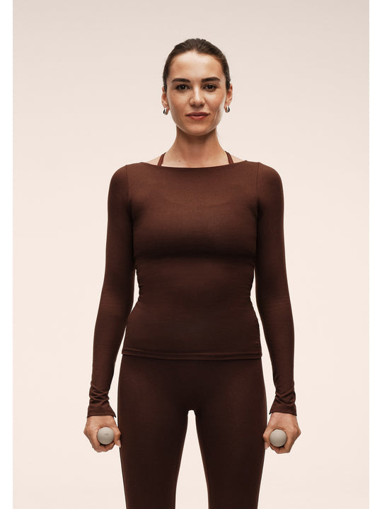 Koszulka damska CASALL Sublime Boatneck Long Sleeve brązowa
