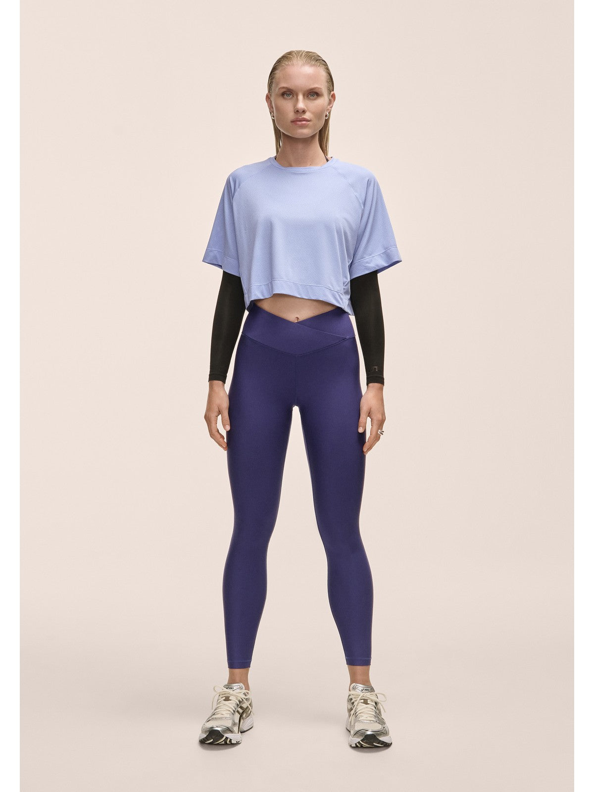 Legginsy damskie z wysoką talią Casall Overlap High Waist Tights fioletowy