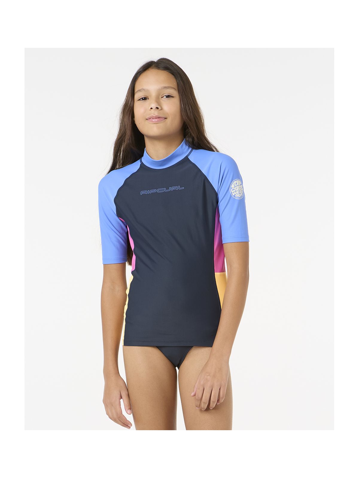 Koszulka do pływania dziecięca RIP CURL BLOCK PARTY RASH VEST - GIRL granatowa
