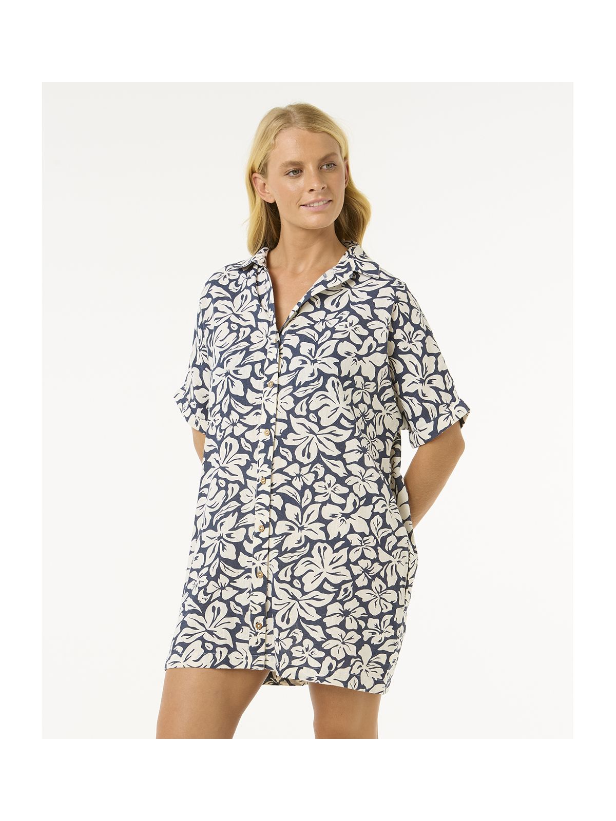 Sukienka koszulowa RIP CURL Las Dalias Ss Shirt Dress granatowa w kwiaty