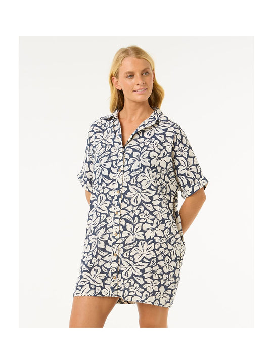 Sukienka koszulowa RIP CURL Las Dalias Ss Shirt Dress granatowa w kwiaty

