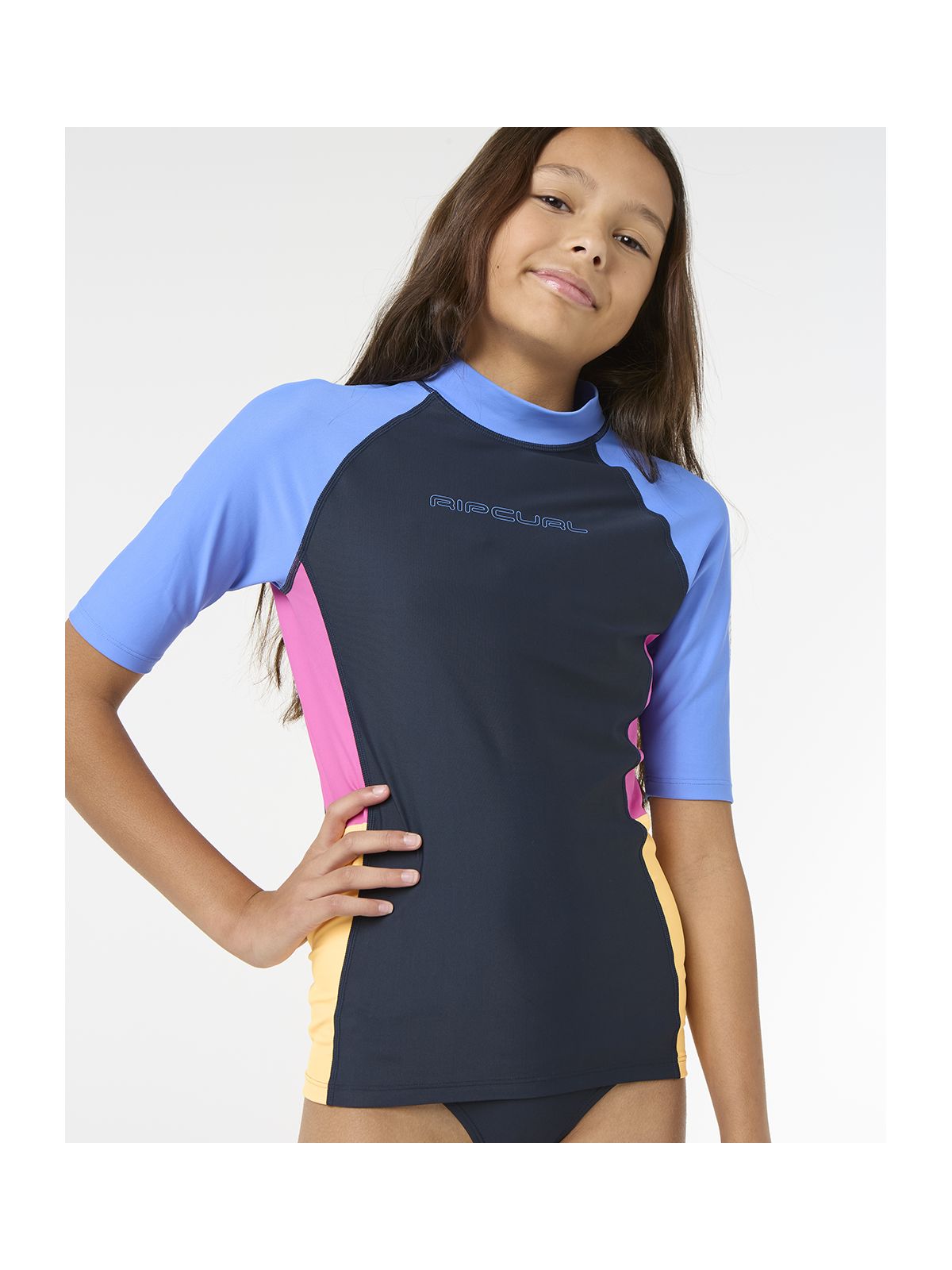 Koszulka do pływania dziecięca RIP CURL BLOCK PARTY RASH VEST - GIRL granatowa
