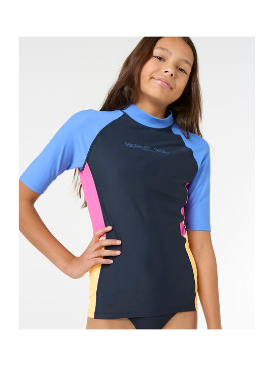 Koszulka do pływania dziecięca RIP CURL BLOCK PARTY RASH VEST - GIRL granatowa
