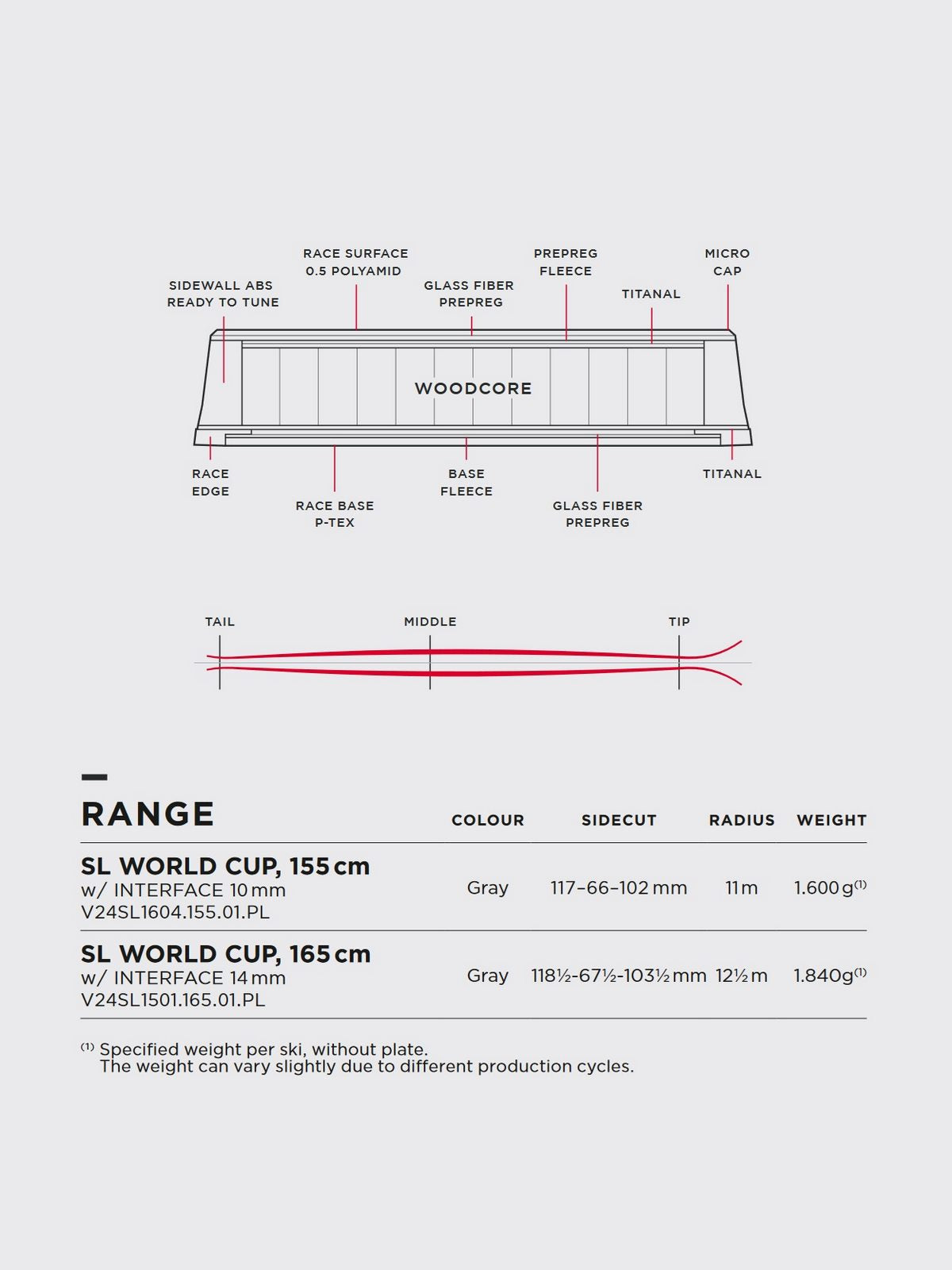 Narty Van Deer SL WORLD CUP 165 Interface 14mm + wiązania XCOMP 16