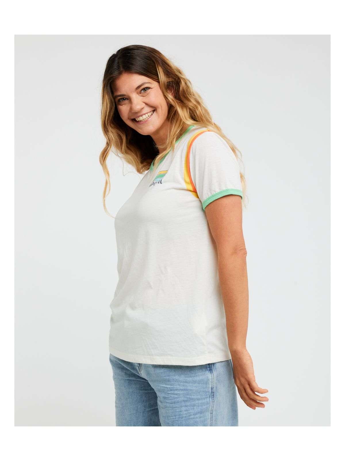 Koszulka damska RIP CURL Surf Side Ringer Tee beżowa