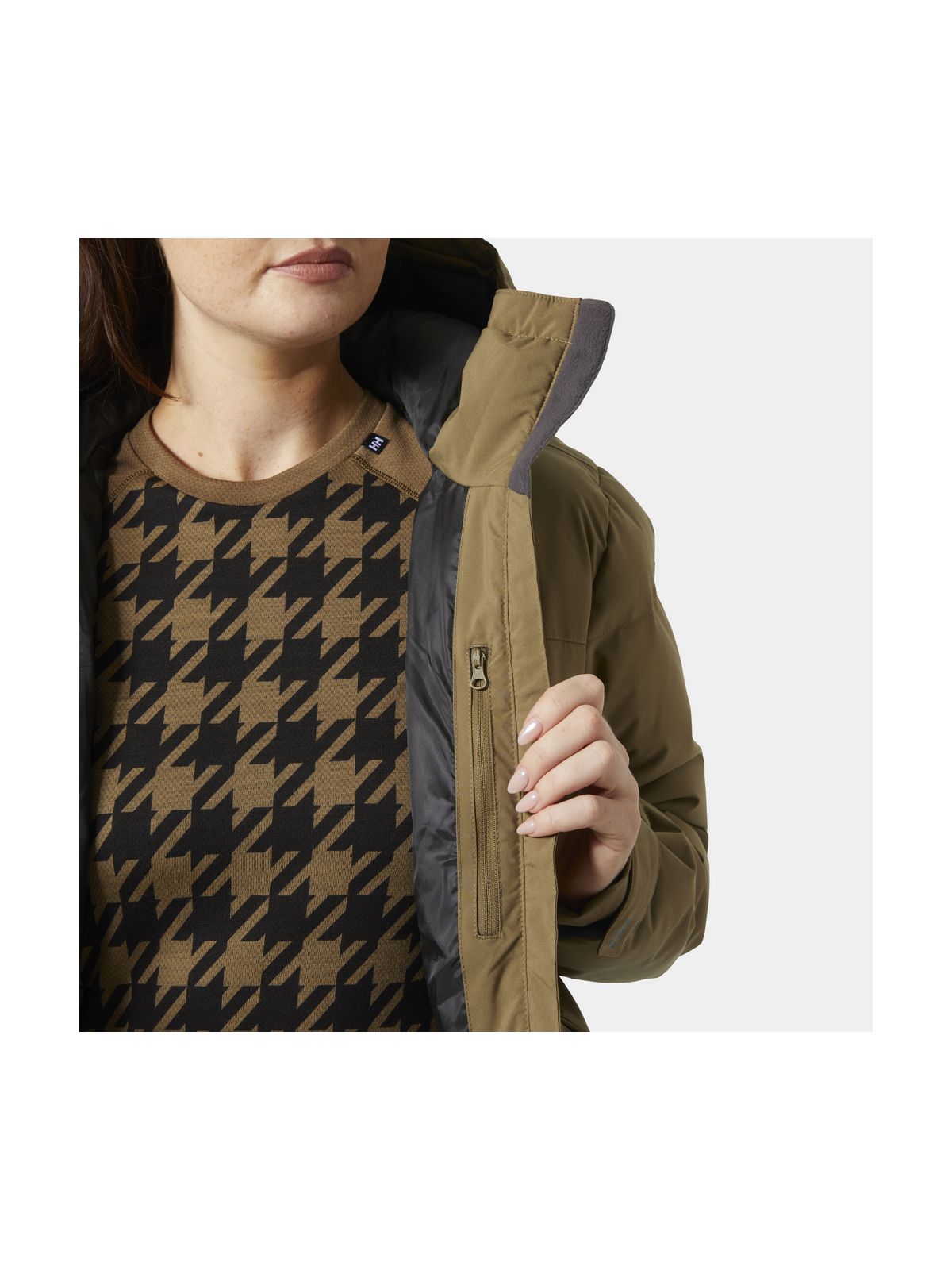 Kurtka narciarska damska HELLY HANSEN W NORA SHORT PUFFY JACKET brązowa