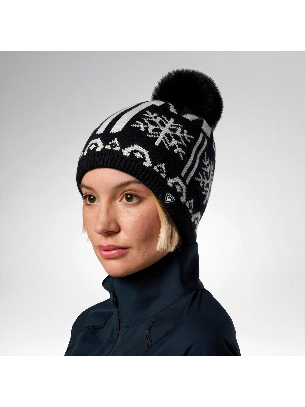Czapka damska ROSSIGNOL W Snowdazzle Pompom Beanie czarna