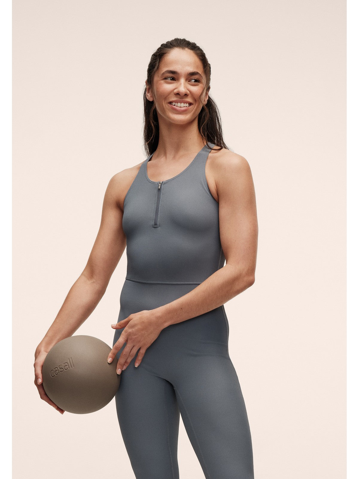 Kombinezon damski CASALL Brace Rib Zip Catsuit niebieski