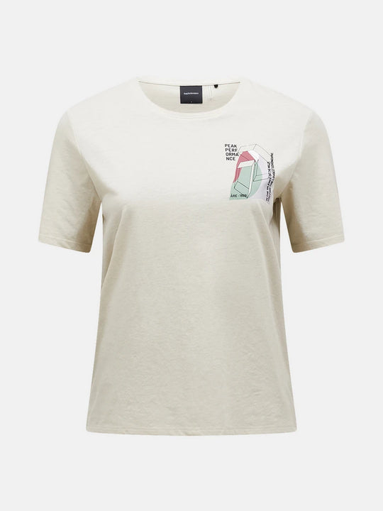 Koszulka damska PEAK PERFORMANCE W Explore Graphic Tee kolor beżowy
