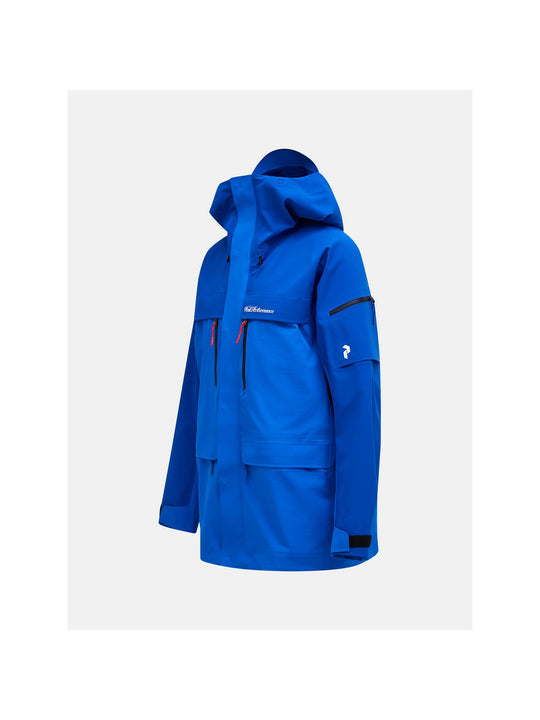 Kurtka narciarska męska PEAK PERFORMANCE 40Y R&amp;D Long GORE-TEX 3L C-KNIT Shell Jacket niebieska
