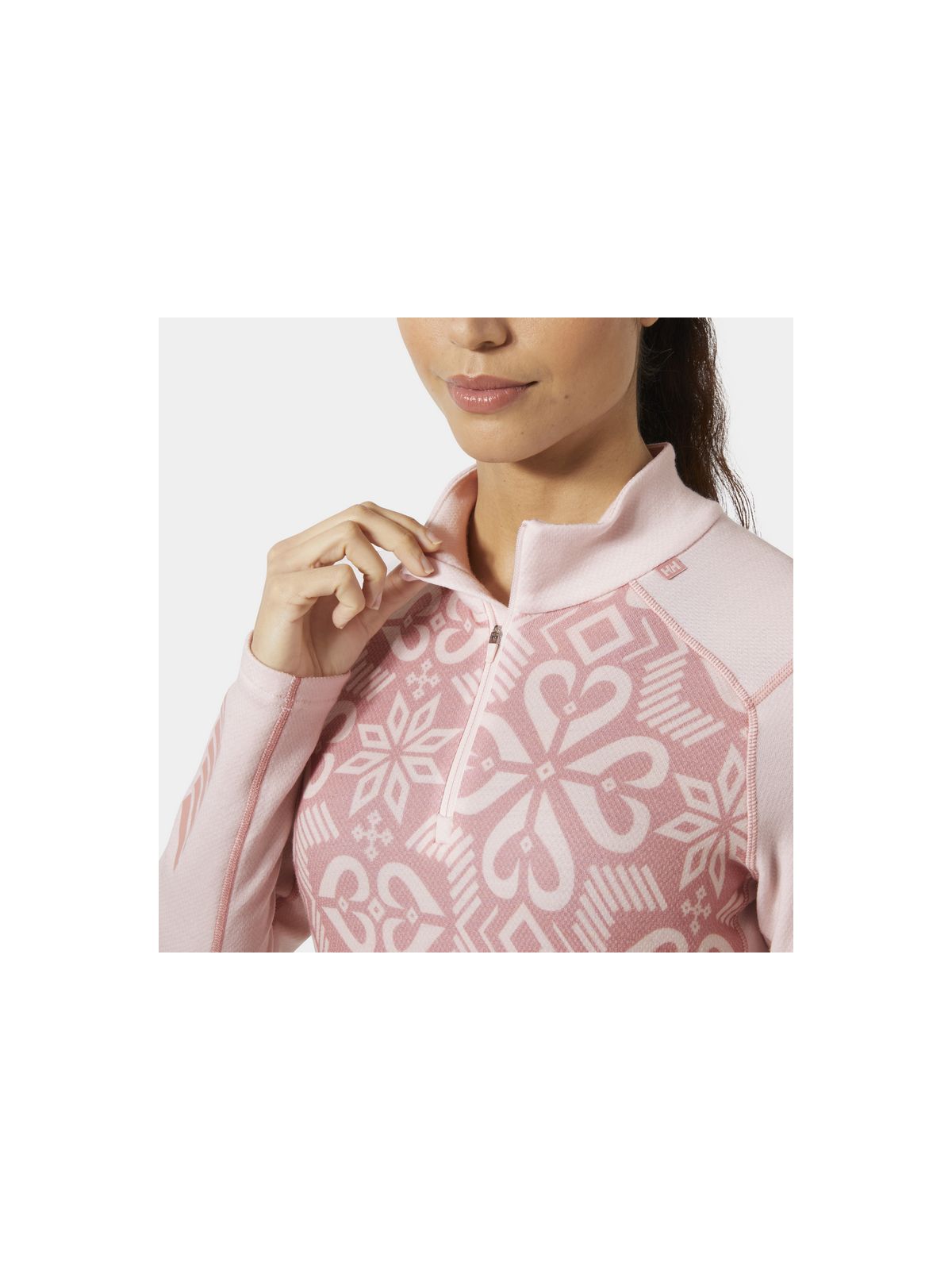 Koszulka damska HELLY HANSEN W Lifa Merino Midweight Graphic 1/2 Zip kolor różowy