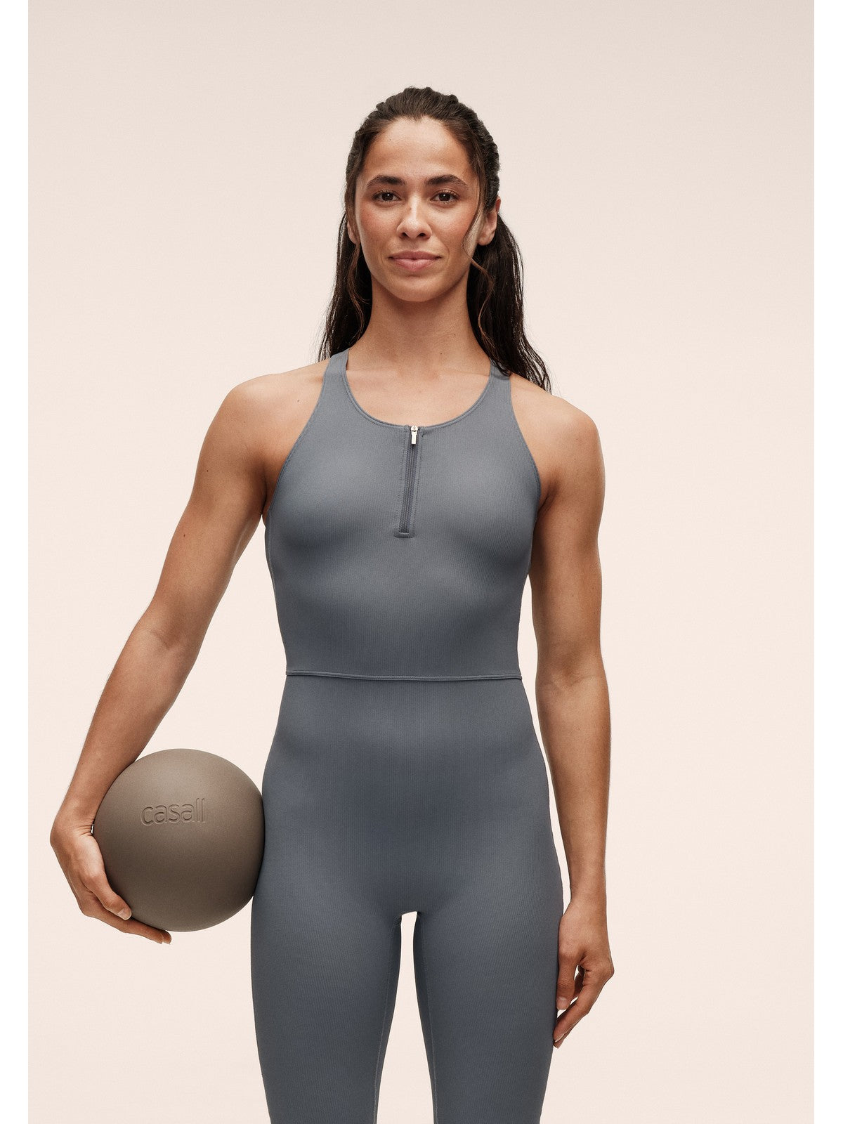 Kombinezon damski CASALL Brace Rib Zip Catsuit niebieski