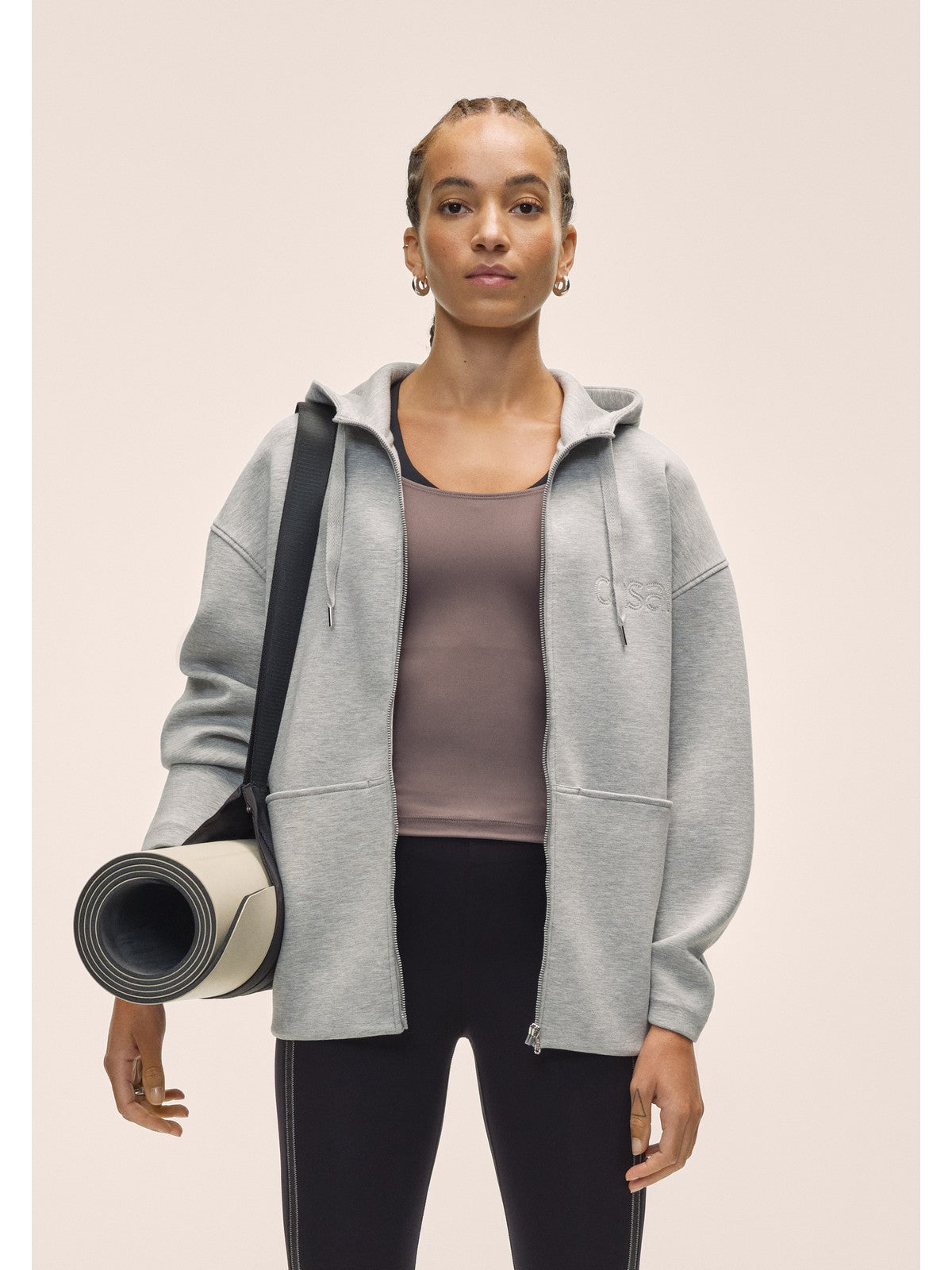 Bluza damska CASALL Scuba Billow Zip Hoodie kolor szary