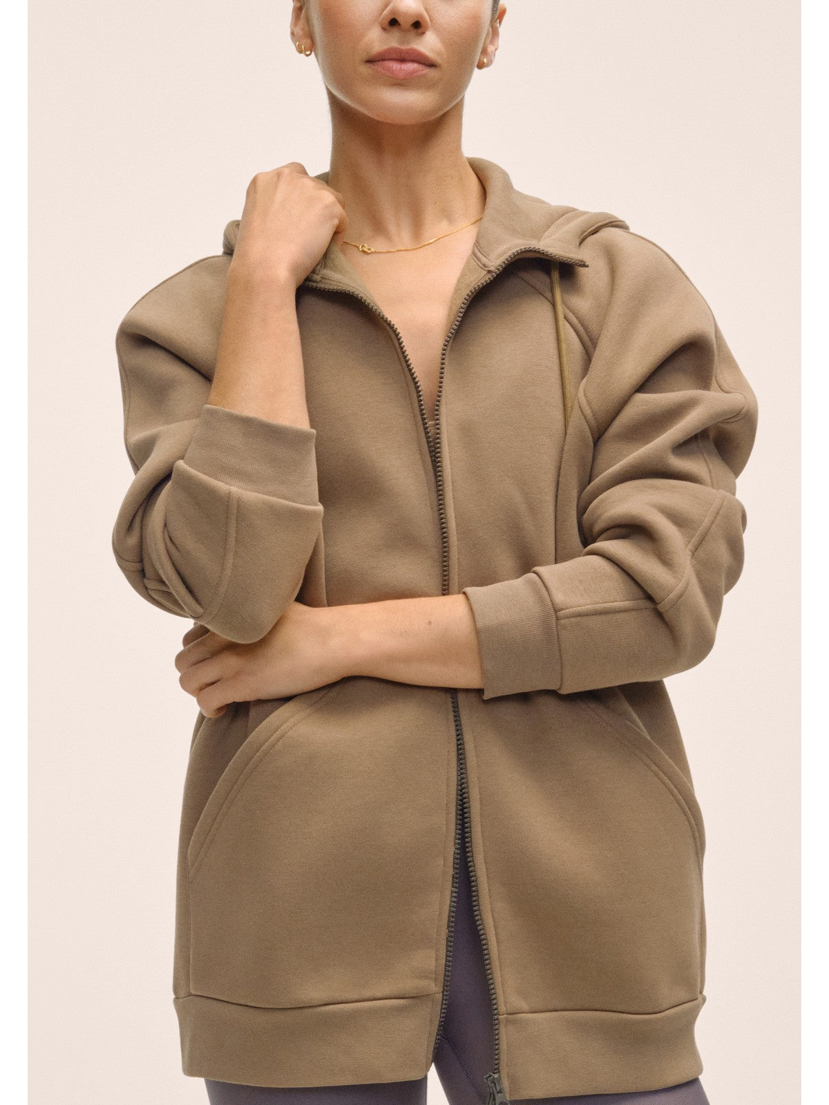 Bluza damska CASALL Easy Oversized Zip Hoodie kolor brązowy