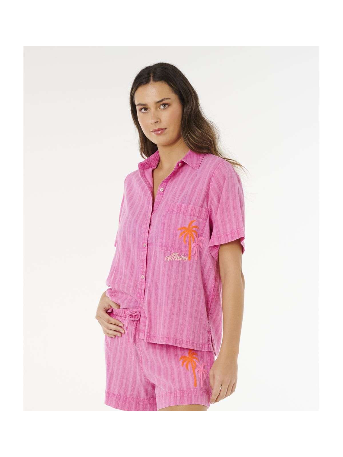 Koszulka damska RIP CURL Hotel Malibu Embroid Shirt różowa