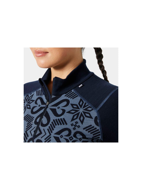 Koszulka damska HELLY HANSEN W Lifa Merino Midweight Graphic 1/2 Zip kolor granatowy
