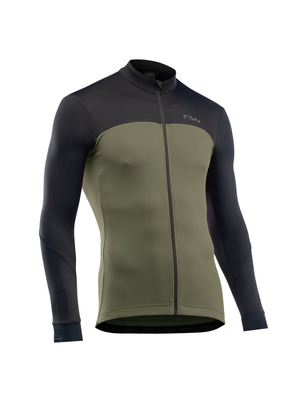 Bluza rowerowa NORTHWAVE Force 2 Jersey Ls Full Zip - Black/Forest Green