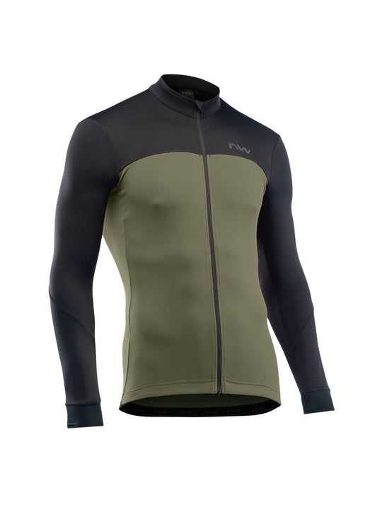 Bluza rowerowa NORTHWAVE Force 2 Jersey Ls Full Zip - Black/Forest Green
