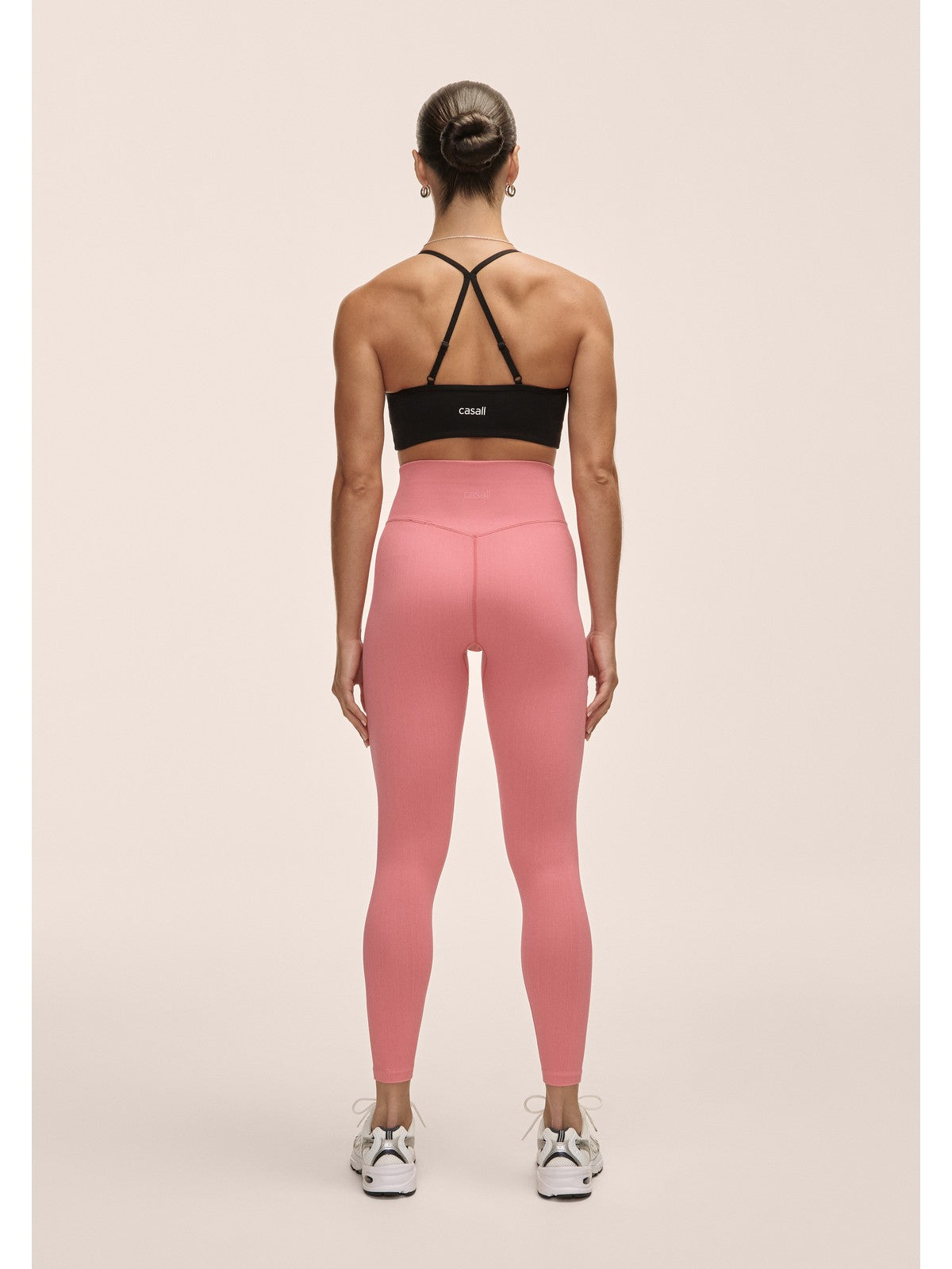 Legginsy damskie z wysoką talią Casall Multi Rib Seamless High Waist Tights różowe - Adventure Sports