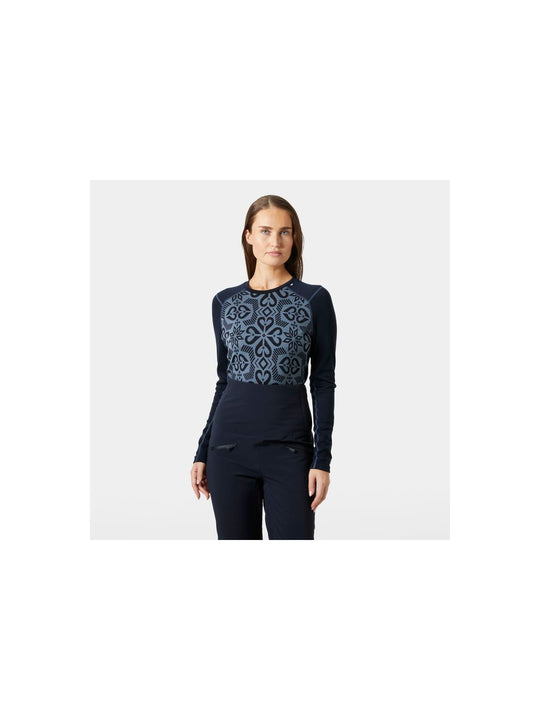 Koszulka damska HELLY HANSEN W Lifa Merino Midweight Graphic Crew kolor granatowy
