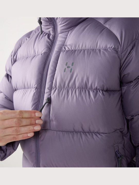 Kurtka puchowa z kapturem damska HAGLÖFS Rosson Down Hood Purple Fog

