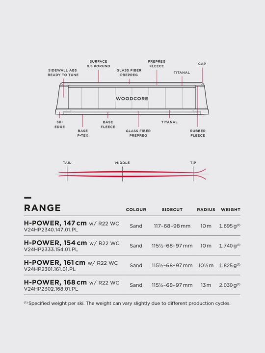 Narty VAN DEER H-Power R22 WC beżowy + wiązania LOOK SPX 15
