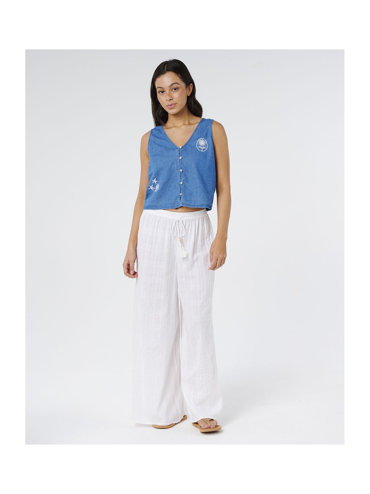Spodnie damskie RIP CURL Catalina Islands Wide Leg Pant białe