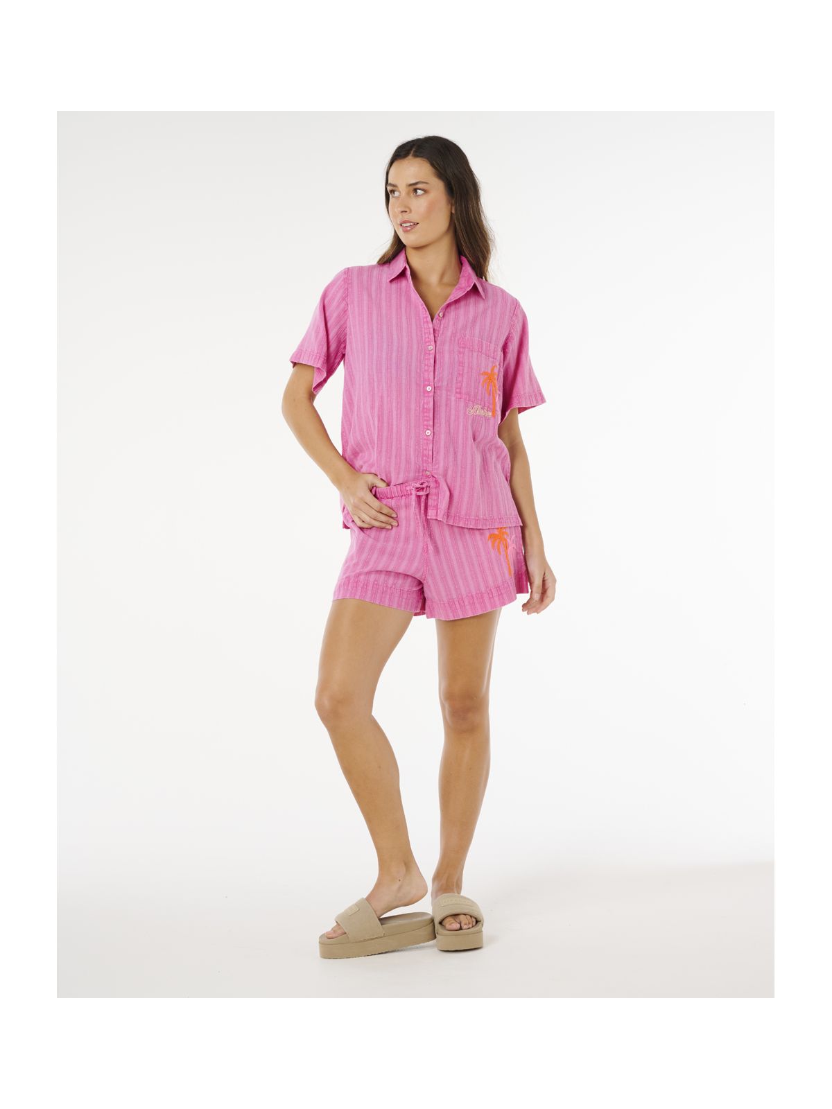 Koszulka damska RIP CURL Hotel Malibu Embroid Shirt różowa