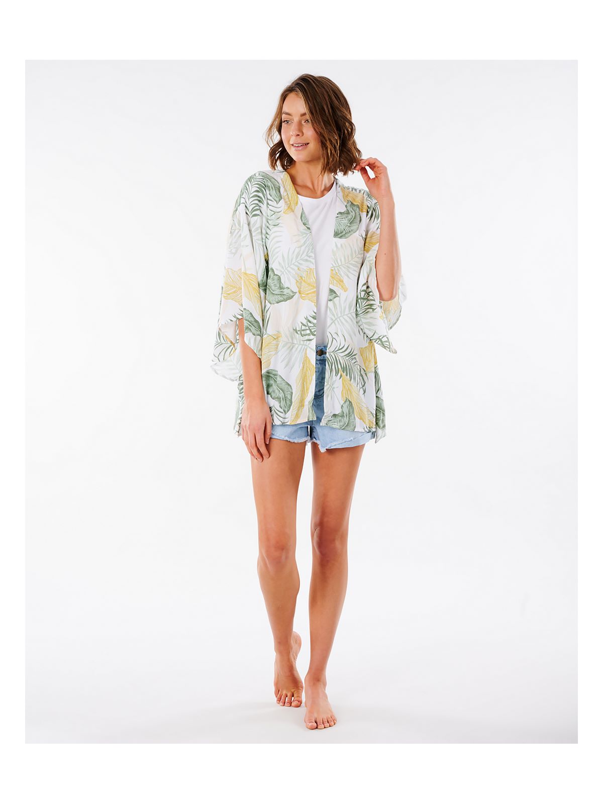 Koszula RIP CURL COASTAL PALMS KIMONO biała w zielone liście - Adventure Sports