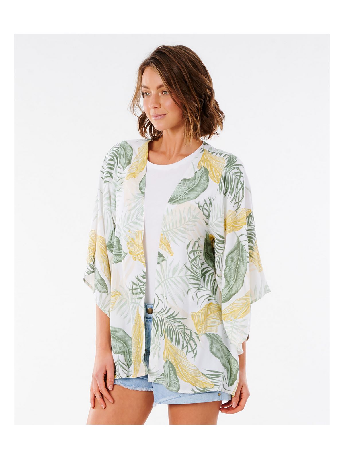 Koszula RIP CURL COASTAL PALMS KIMONO biała w zielone liście - Adventure Sports